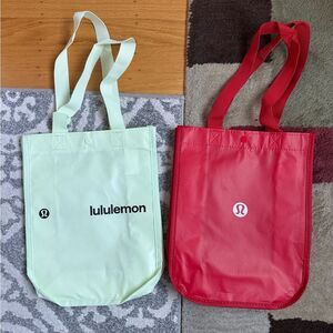 Bundle 2 Small Lululemon Reusable Shopping Gift Bag Totes Red white lime green